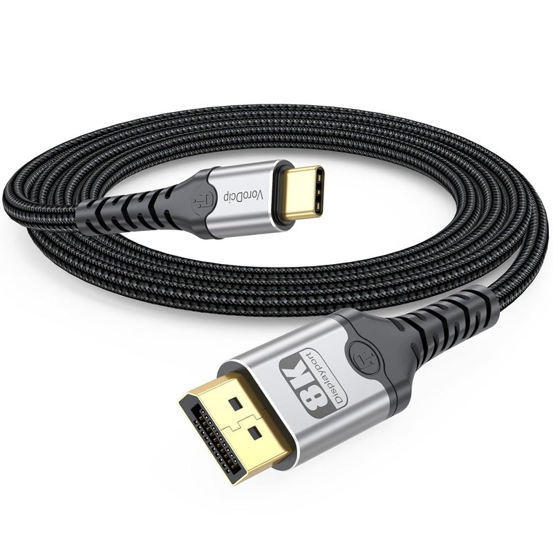 VoroDcip كابل USB C إلى DisplayPort 1.4 بطول 6.6 قدم، 8K@60Hz 4K@120Hz 2K@180Hz 1080P@360Hz USBC إلى DP كابل اتجاه واحد لجهاز iPhone 17/16/15 Galaxy S25/S24/S23 iPad Pro/Air MacBook Pro/Air إلى الشاشة - Image 1